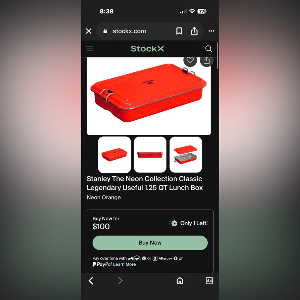 Stanley Neon Orange useful Box 1.25 qt - Picture 2 of 5